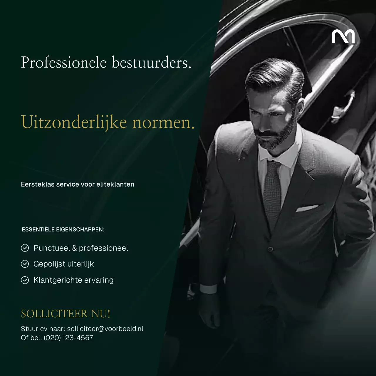 Green Gold Luxe Chauffeur Werving Social Media Template