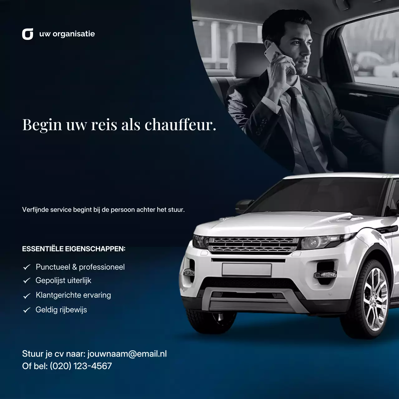 Blue Gold Luxe Chauffeur Werving Social Media Template