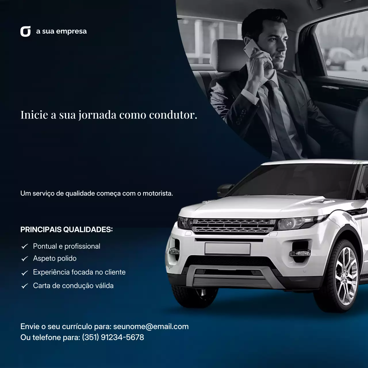 Modelo de mídia social para recrutamento de motorista de luxo Blue Gold