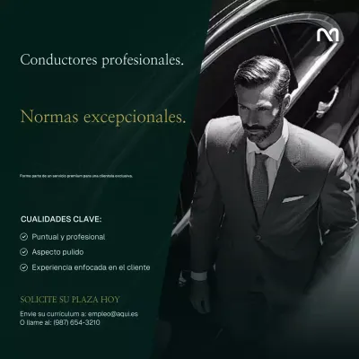 Plantilla para redes sociales de Green Gold para contratar choferes de lujo