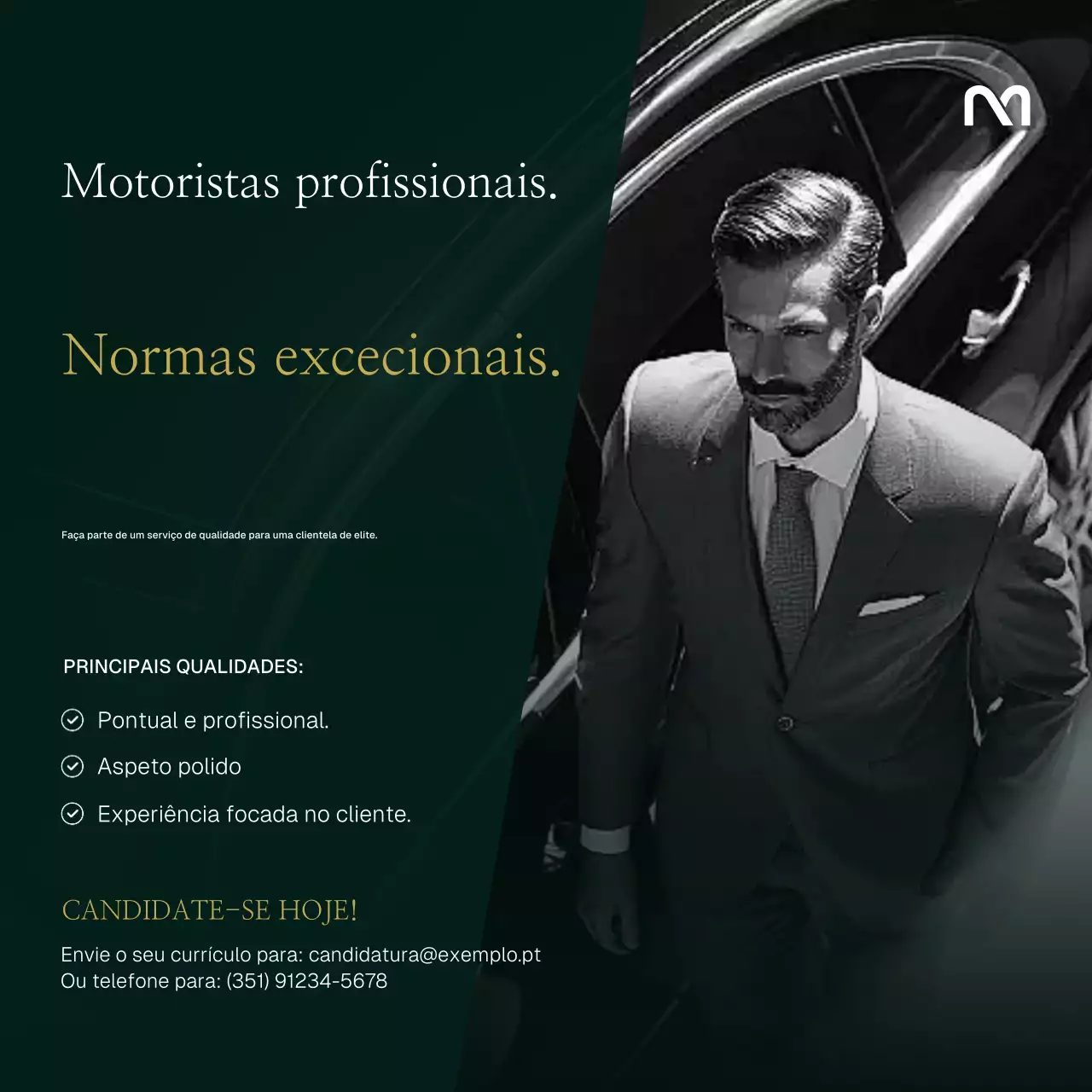 Modelo de mídia social para recrutamento de motorista de luxo em ouro verde