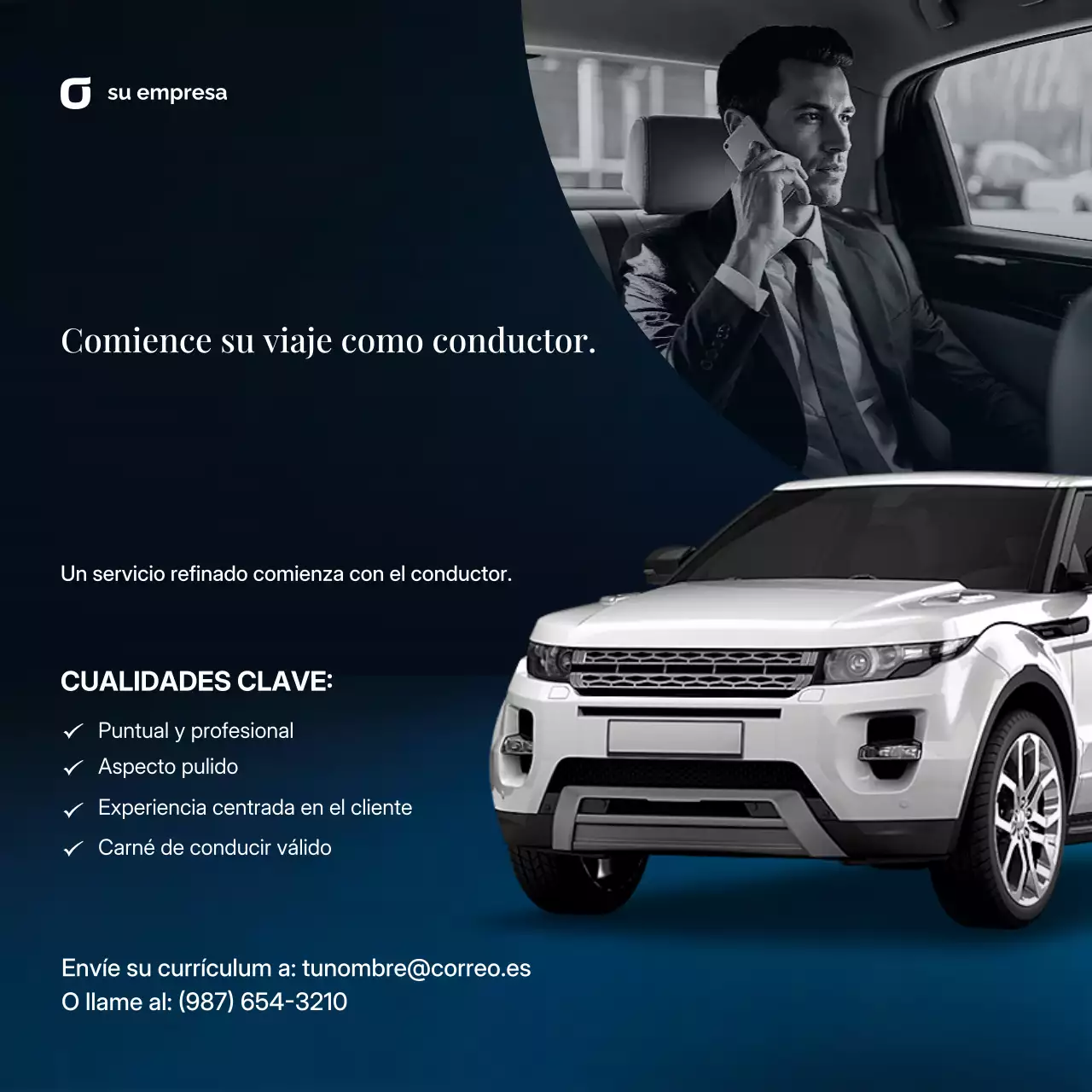 Plantilla para redes sociales de Blue Gold para contratar choferes de lujo