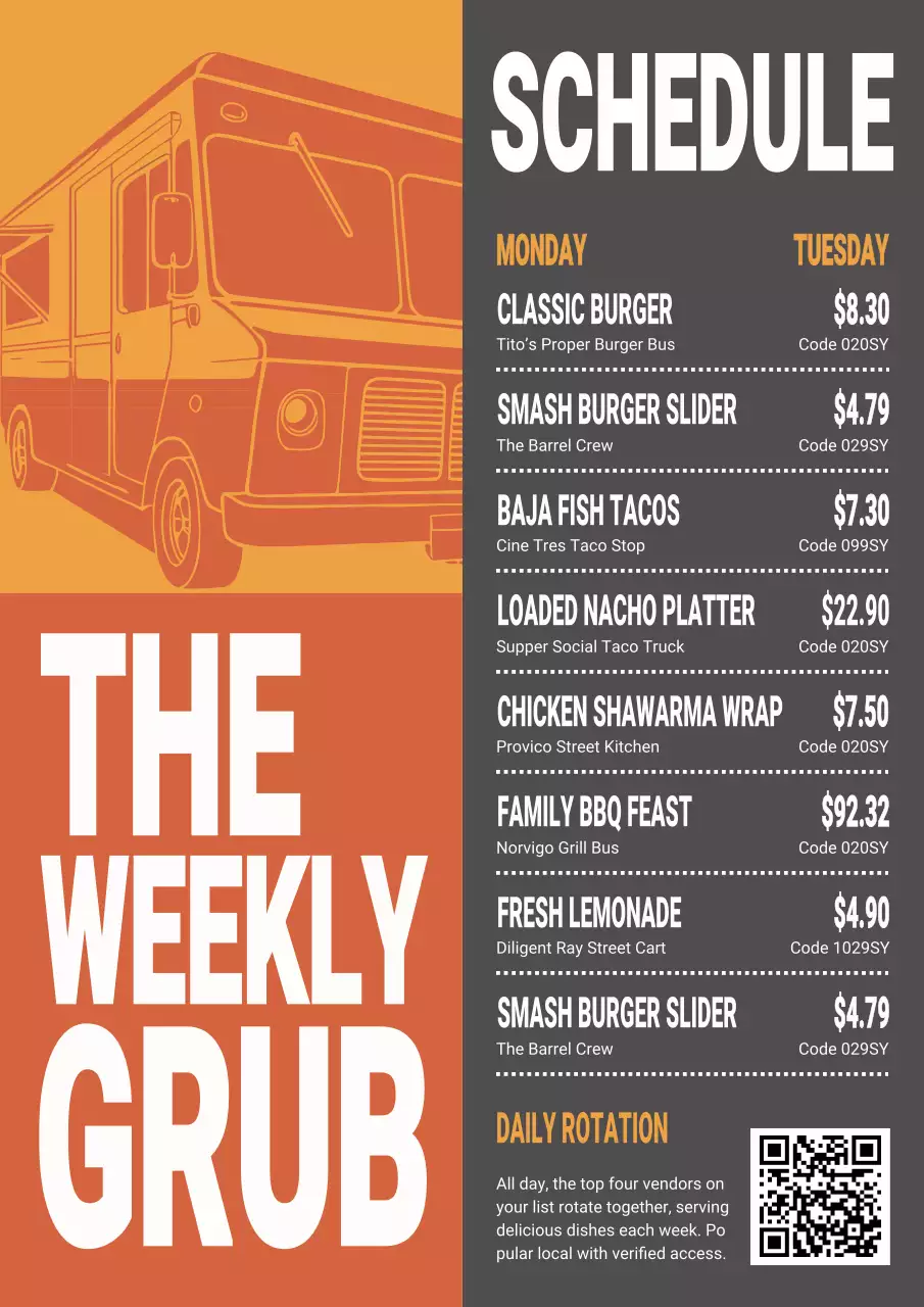 orange modern food menu schedule