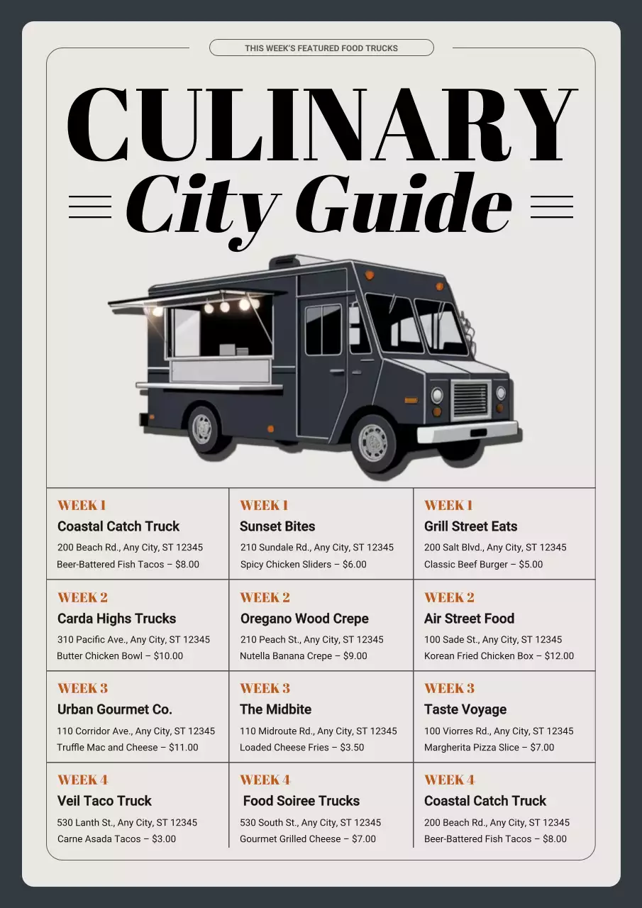 grey modern food guide calendar