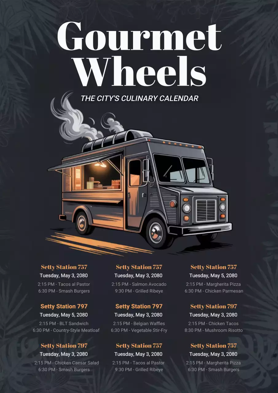 black vintage food calendar announcement