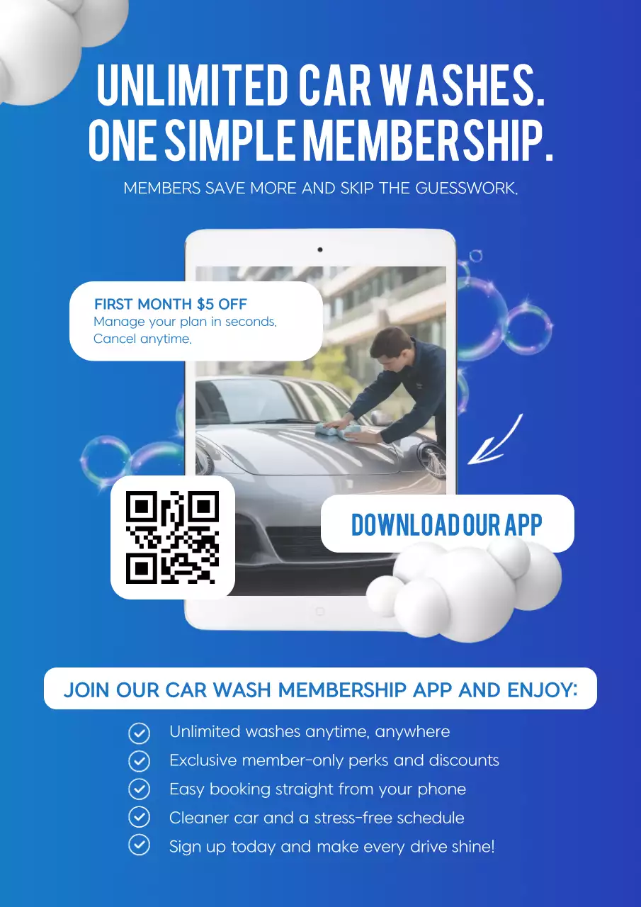 블루 모던 세차장 홍보 웹 포스터