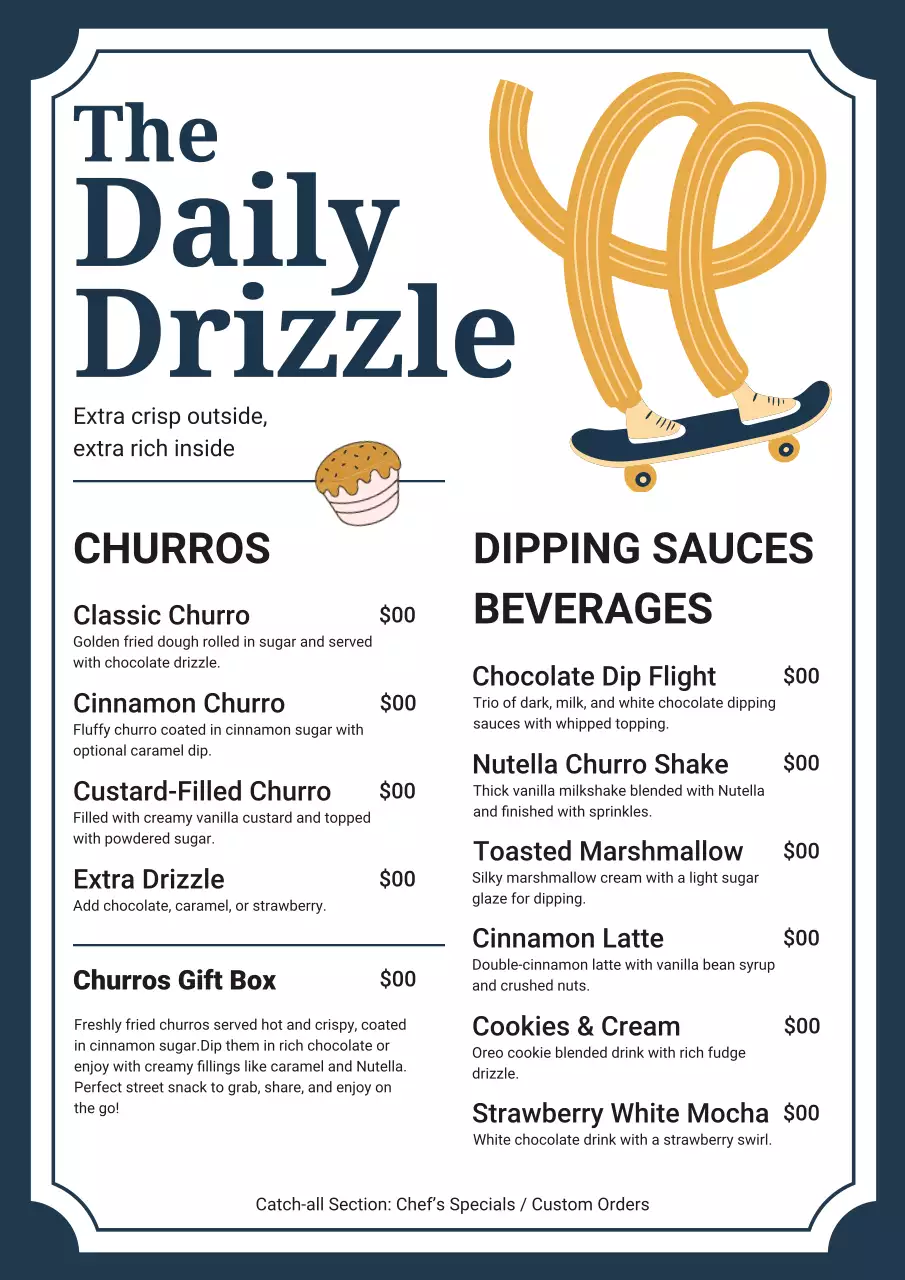 navy modern dessert menu