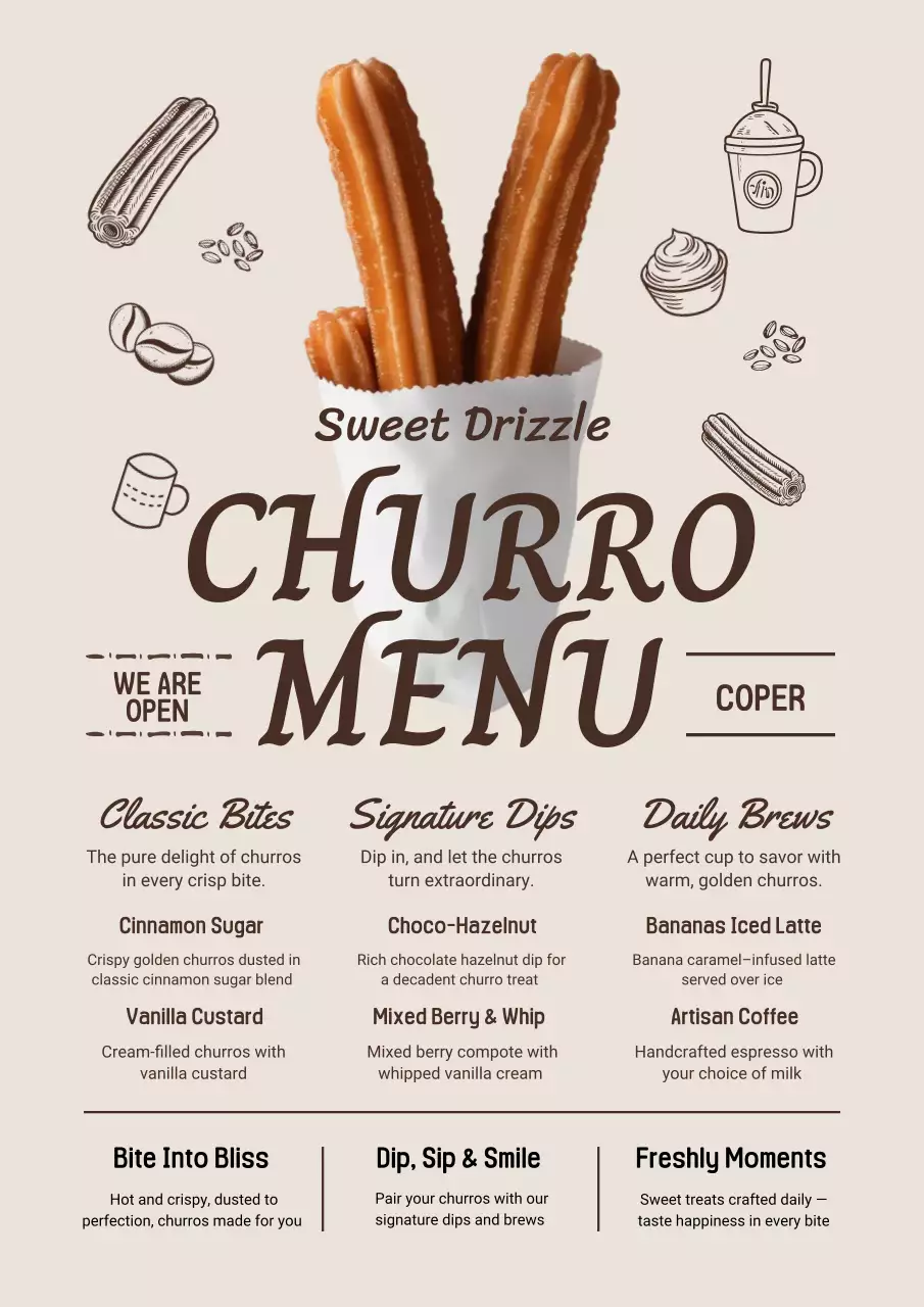 beige vintage churro menu