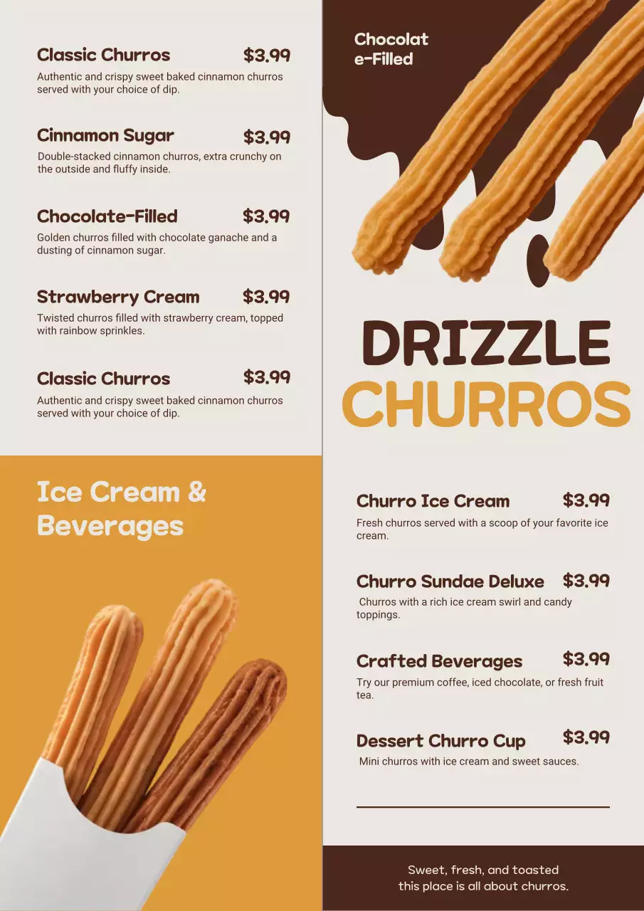 brown modern dessert menu