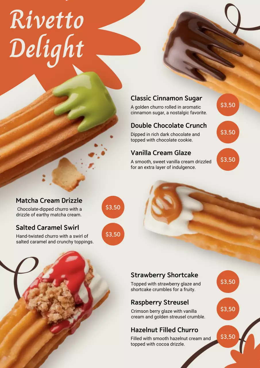 orange modern churro menu