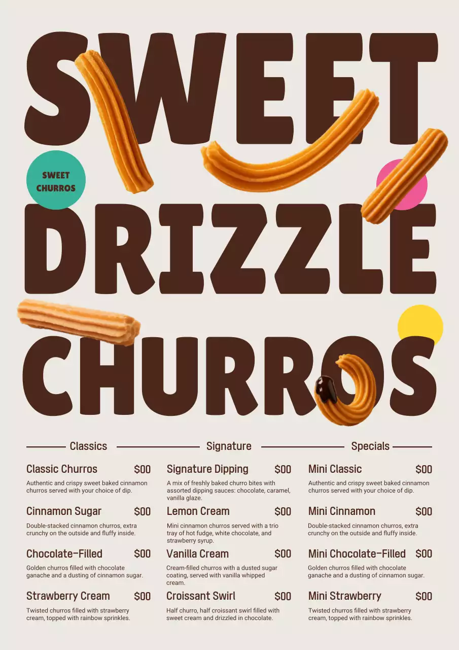 brown retro churros menu