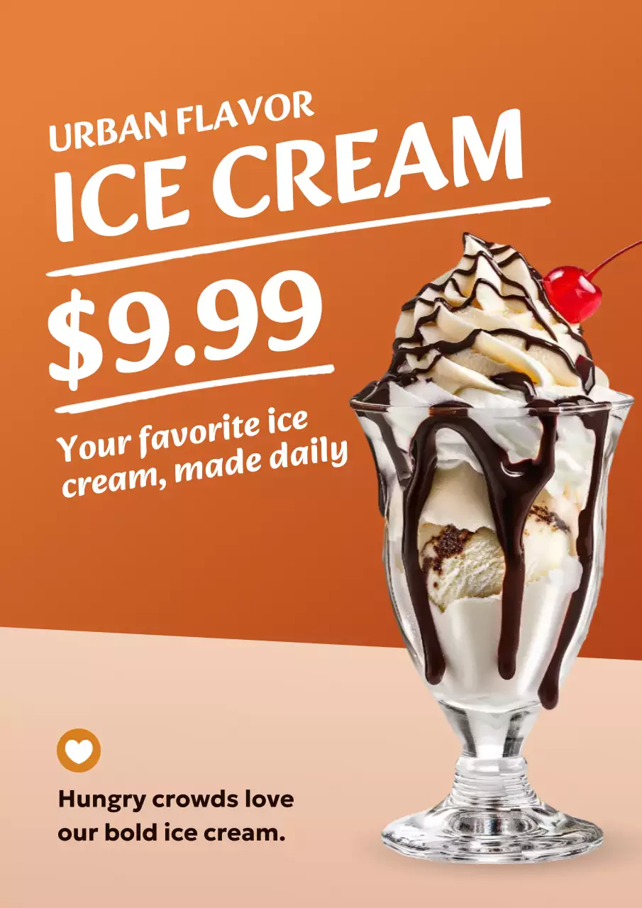 Orange Modern Ice Cream Promotion Poster