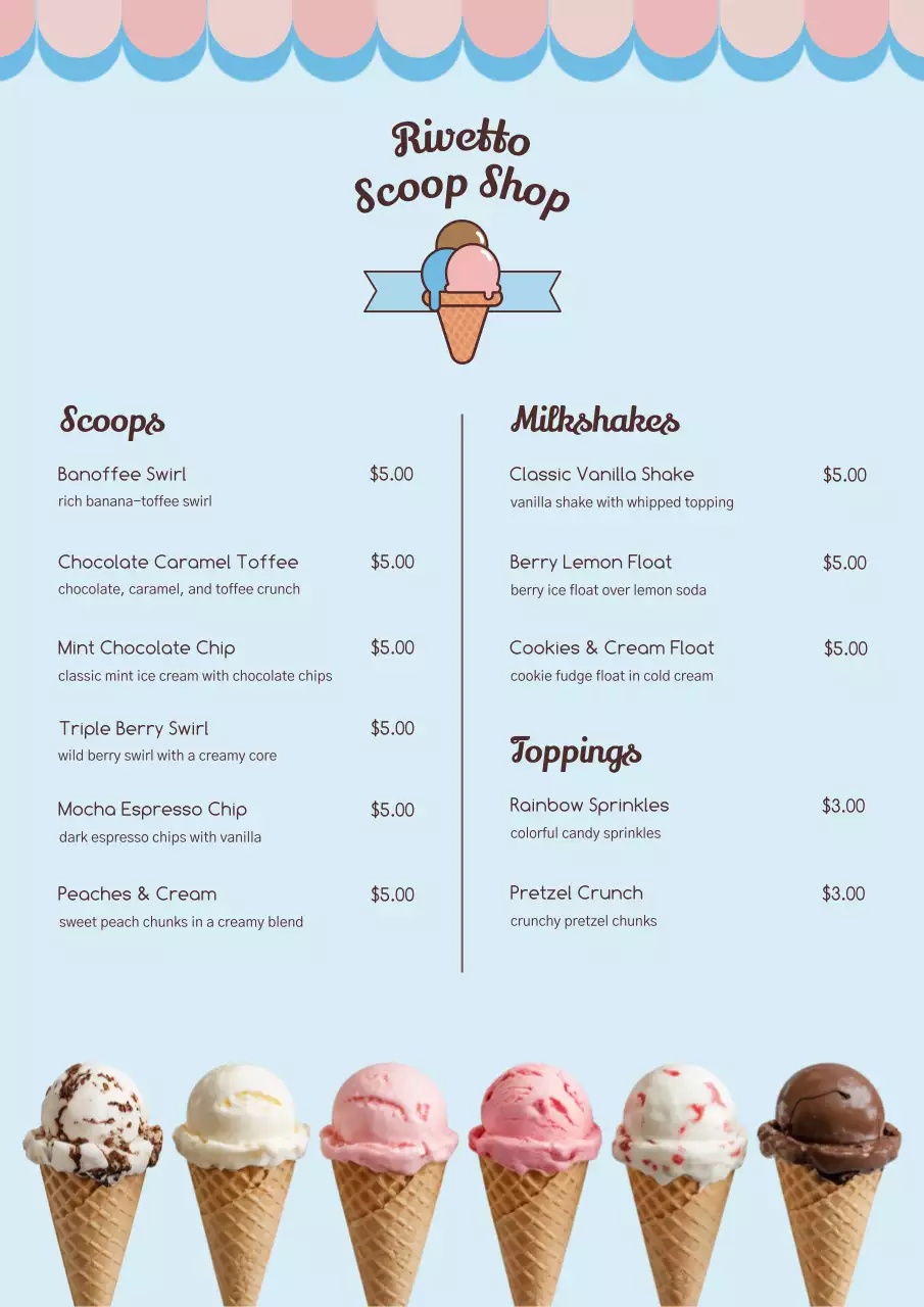 Blue retro ice cream menu