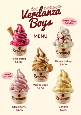 Beige retro ice cream menu
