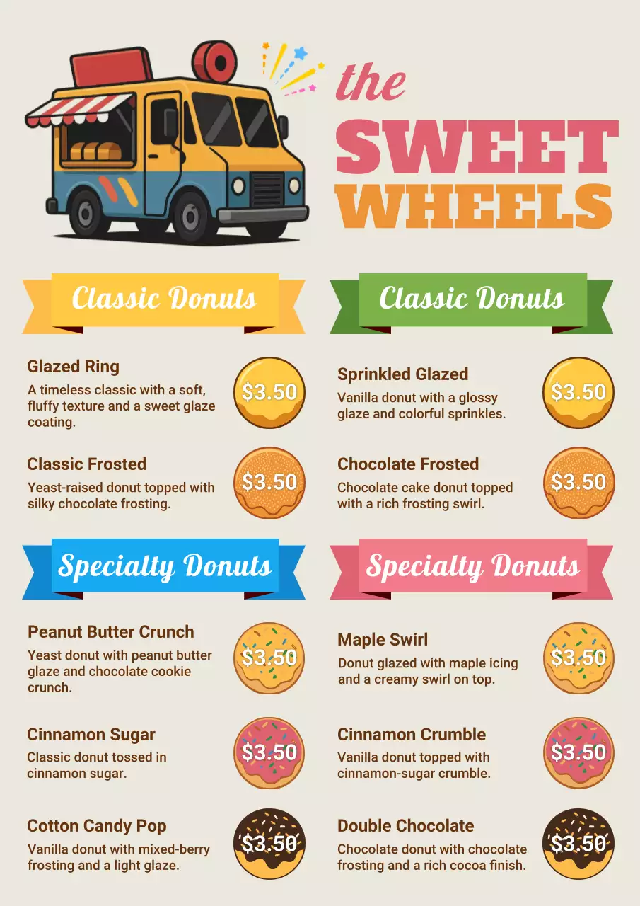 Beige retro donut menu