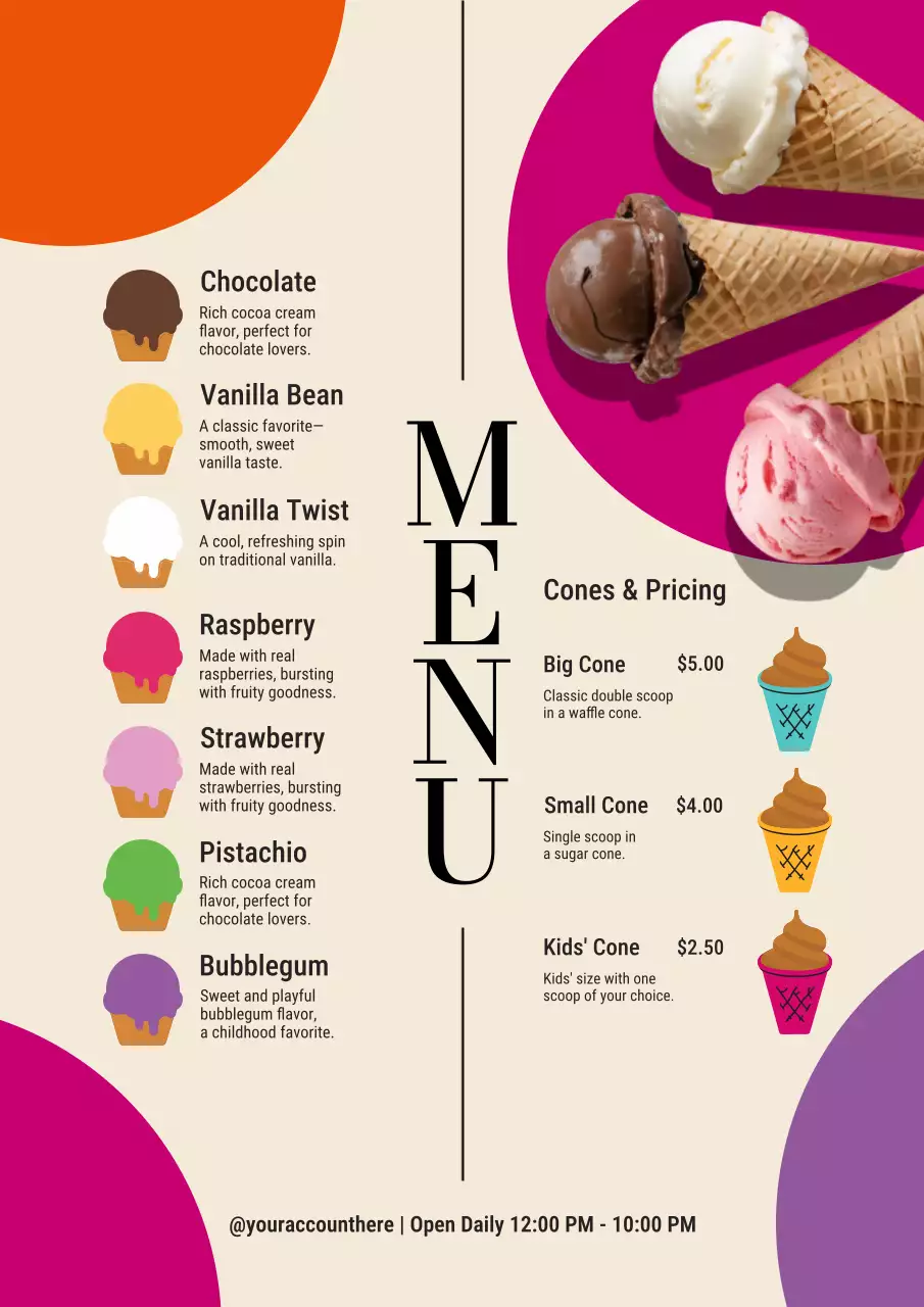 Colorful Modern Ice Cream Menu