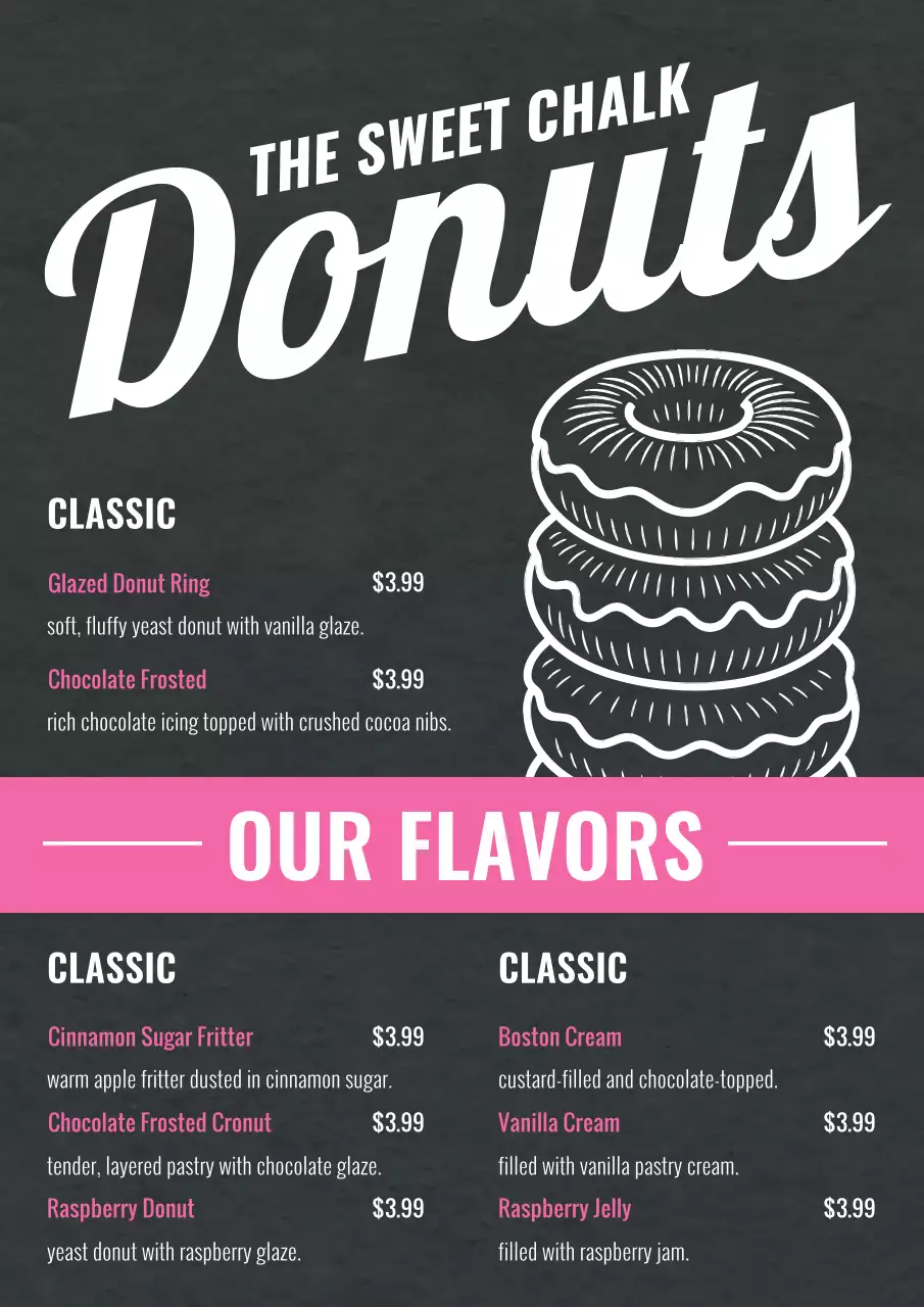 Pink vintage donut menu