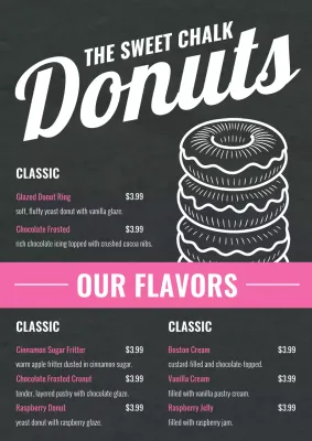 Pink vintage donut menu