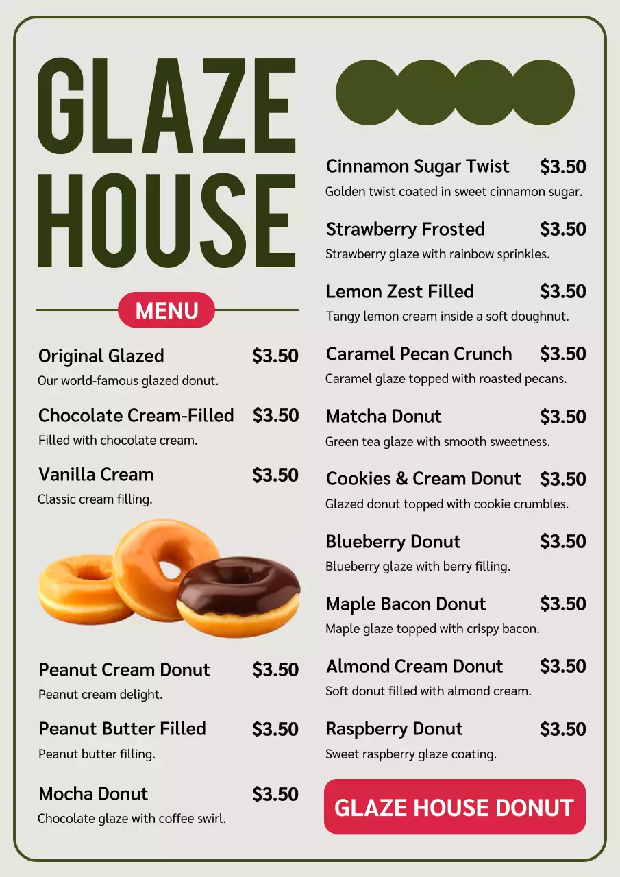 Green minimal donut menu