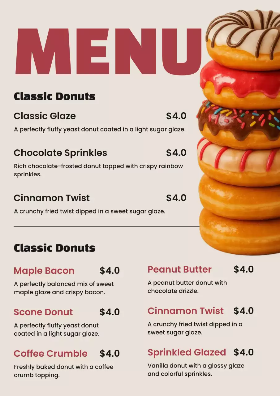 Red modern donut menu
