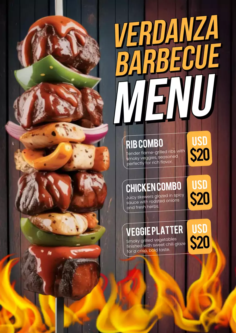 Orange rustic barbecue menu
