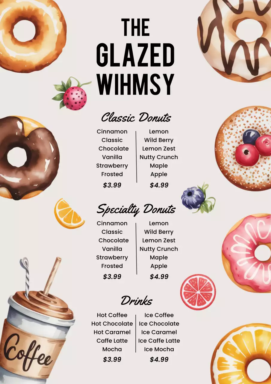 Colorful Retro Donut Menu Design