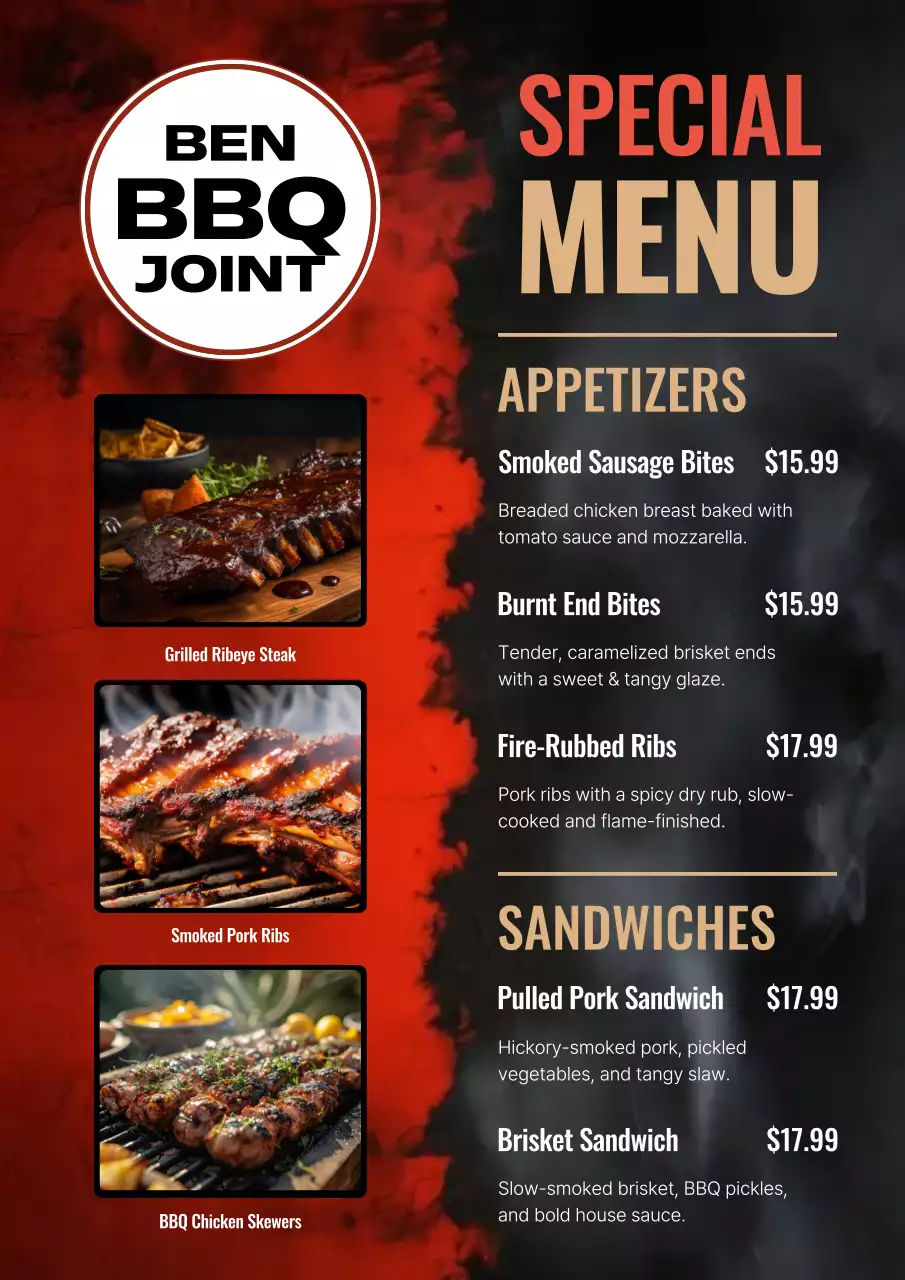 Red rustic BBQ menu promotion