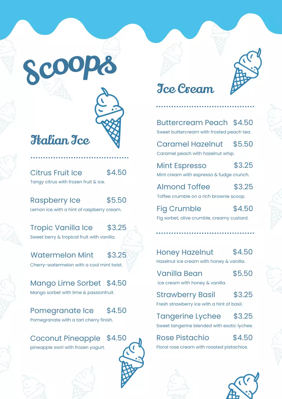 Blue simple dessert menu