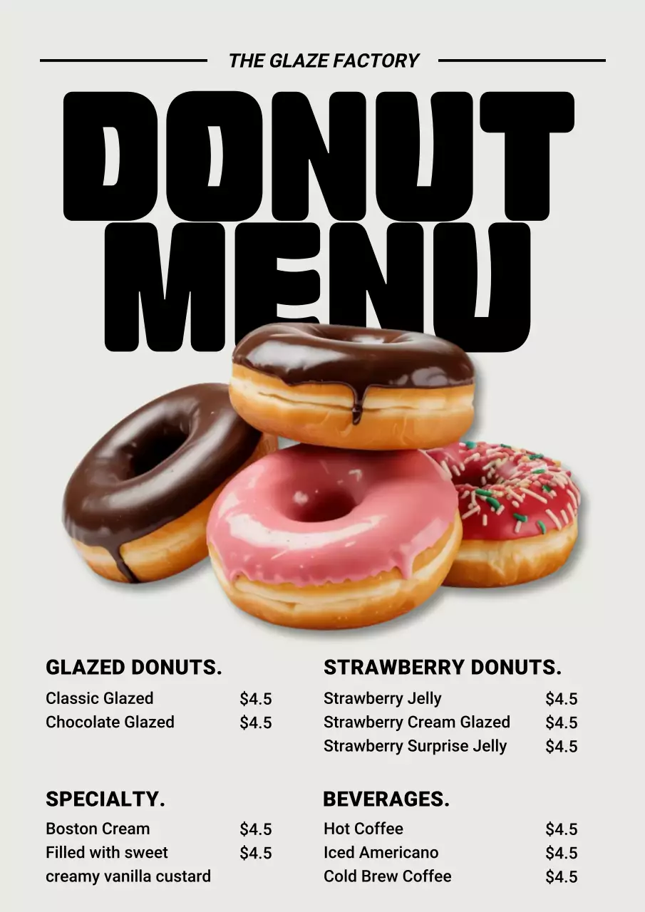Beige bold donut menu