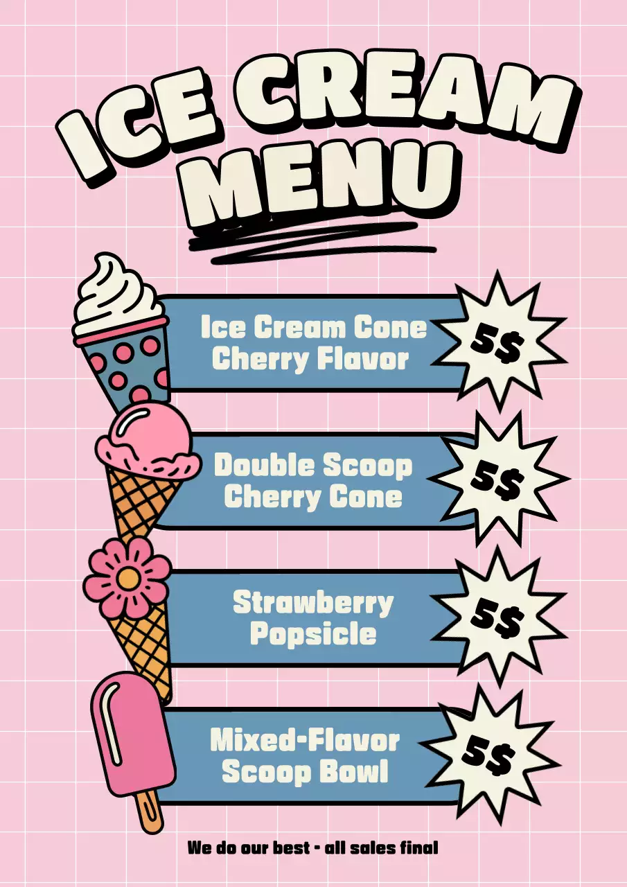 Pink retro ice cream menu