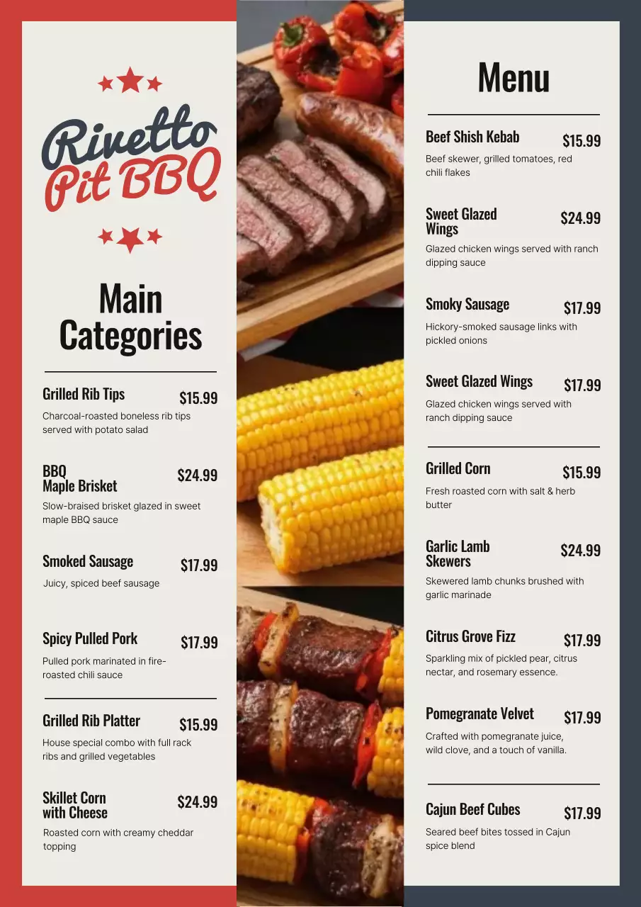 Red rustic BBQ menu