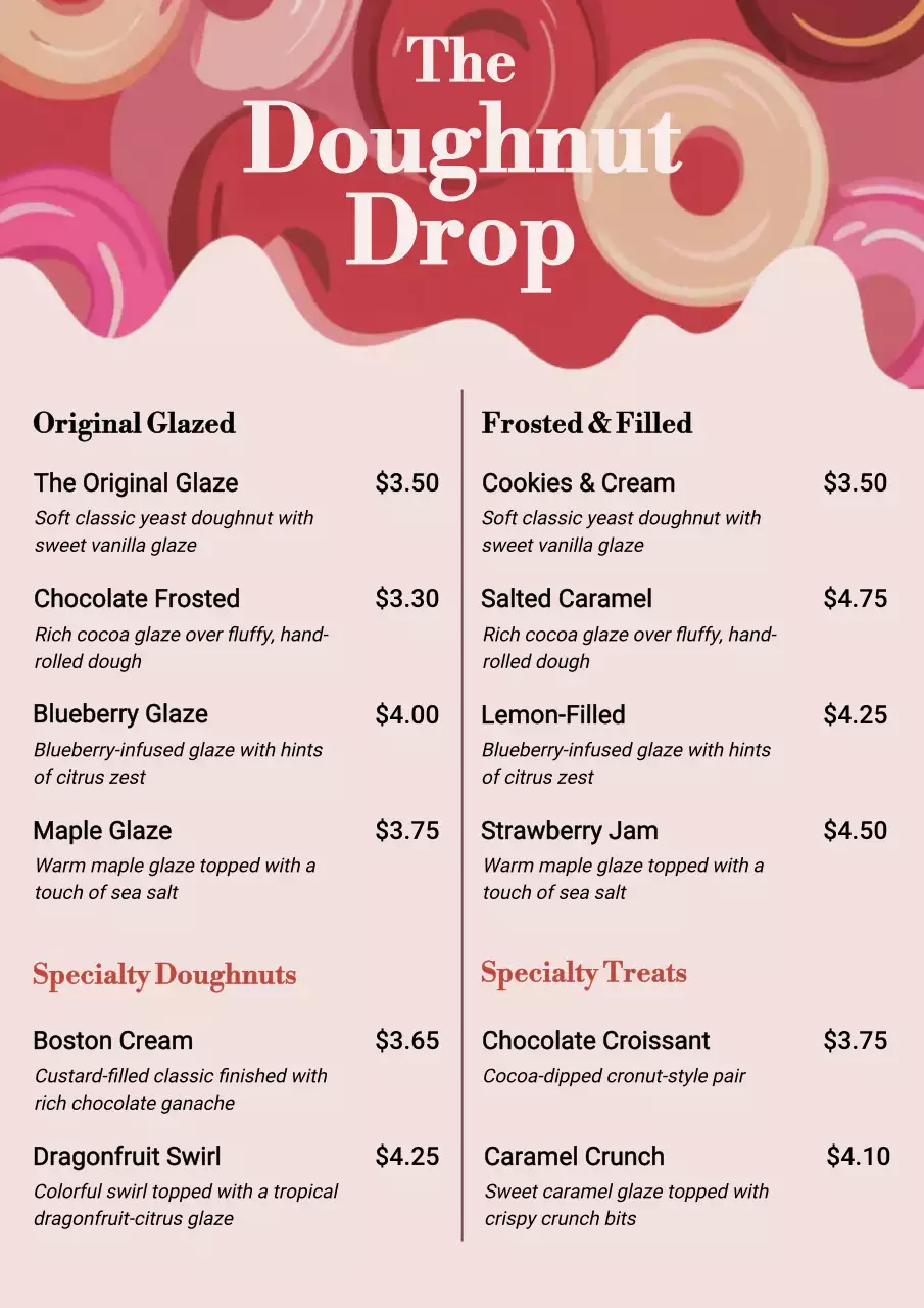 Pink modern doughnut menu