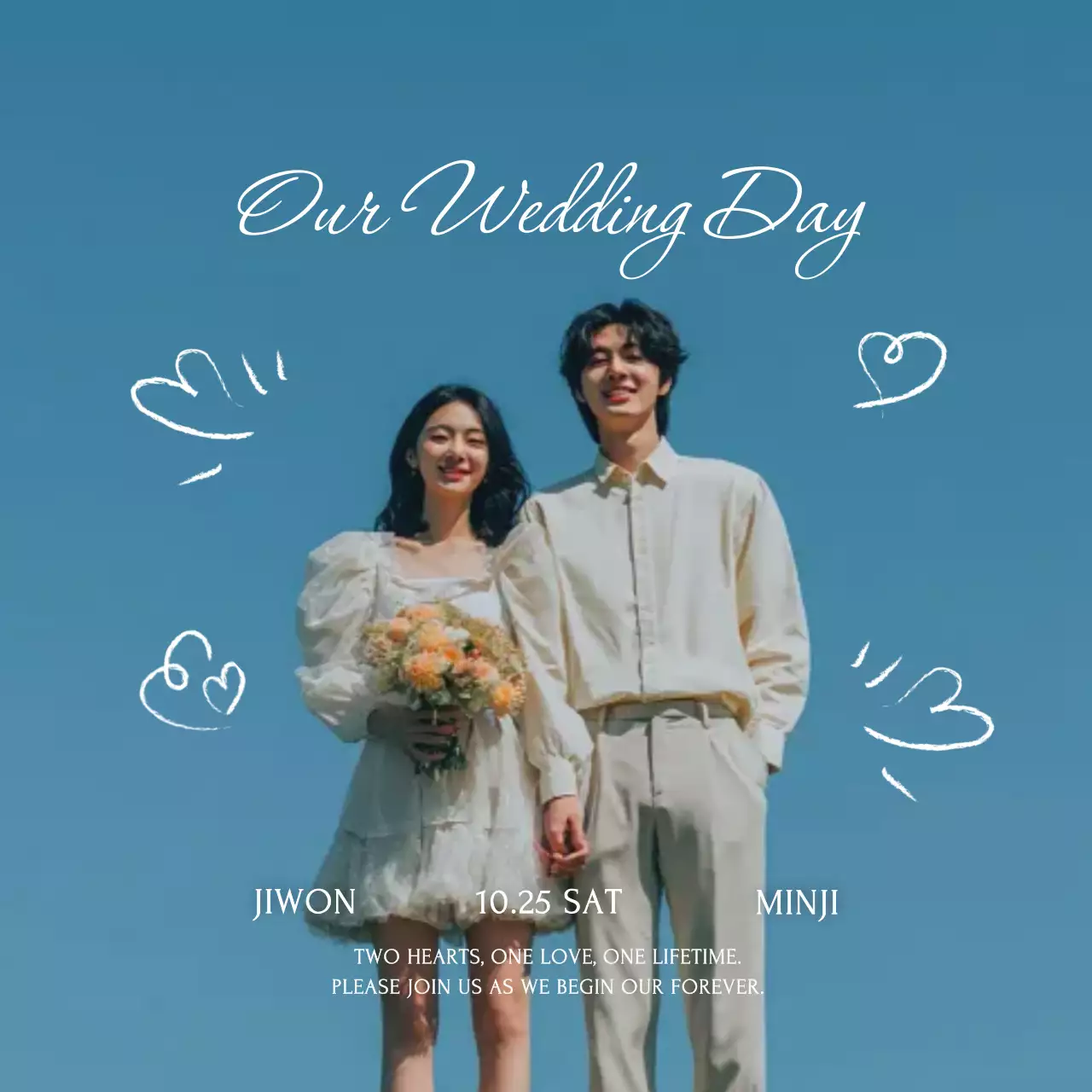 Convite de casamento azul-celeste elegante