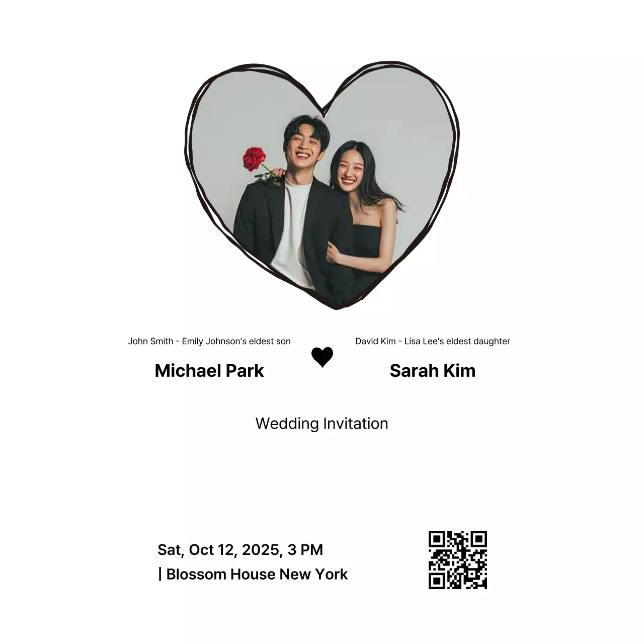 Thiệp cưới đơn giản màu đen