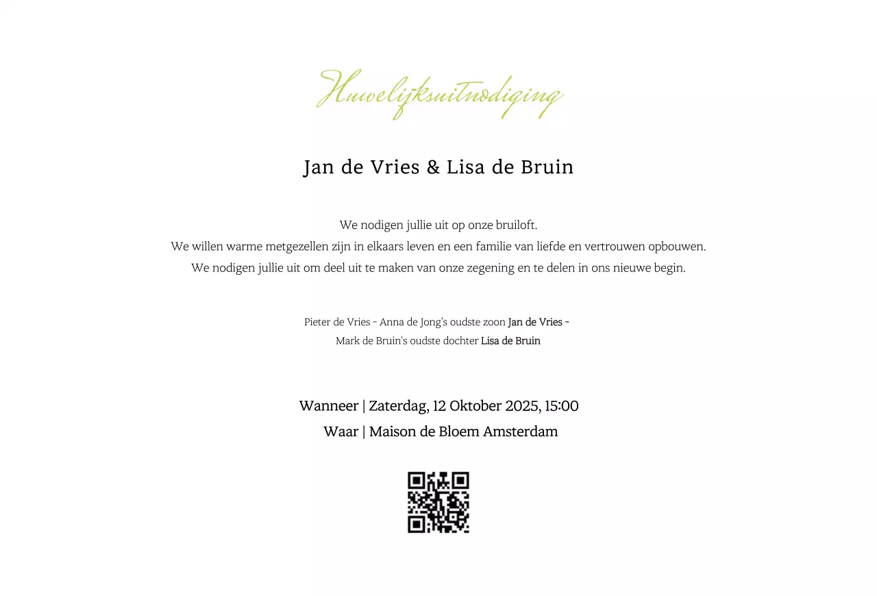 Groene elegante huwelijksuitnodiging