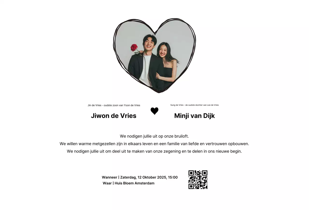 Witte eenvoudige huwelijksuitnodiging