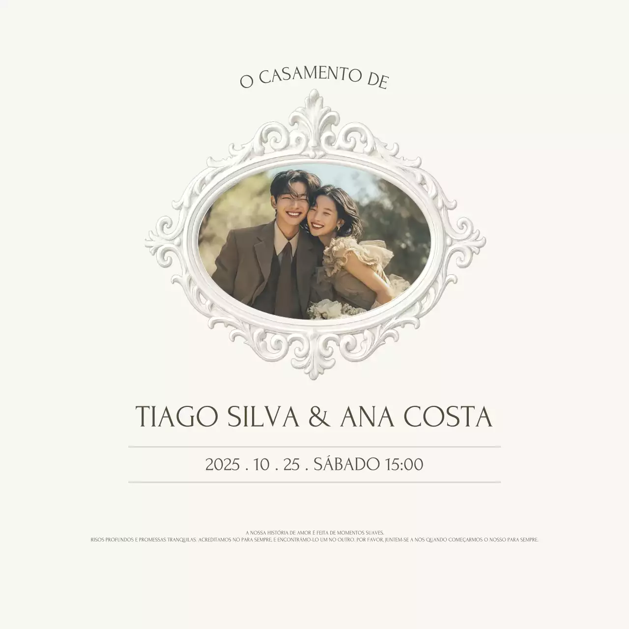 Convite de casamento clássico em marfim