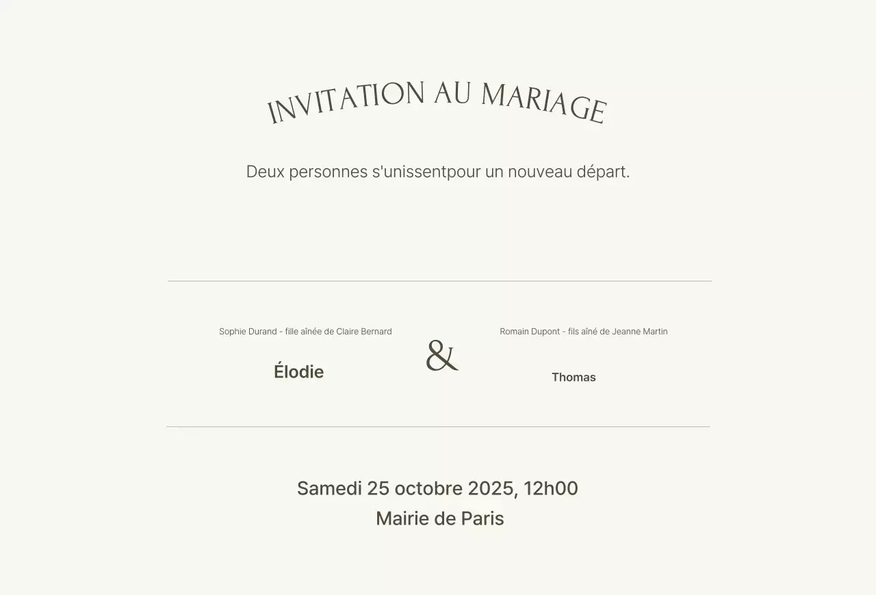 Faire-part de mariage classique ivoire