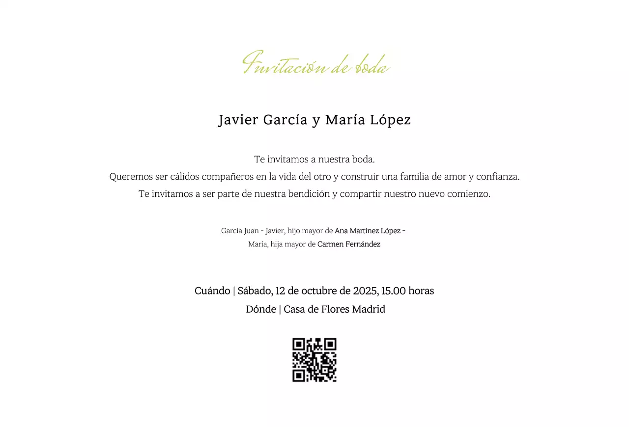Invitación de boda elegante verde