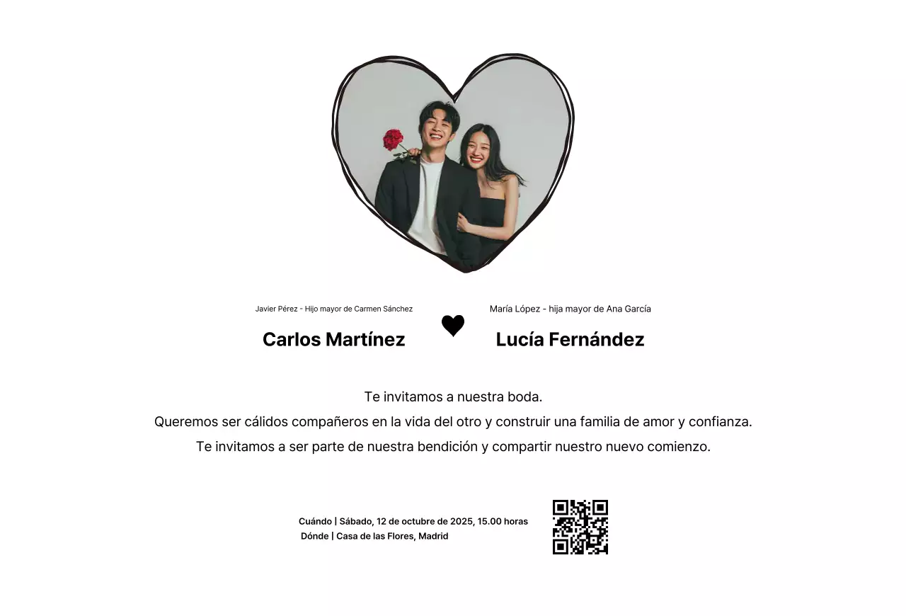 Invitación de boda sencilla blanca