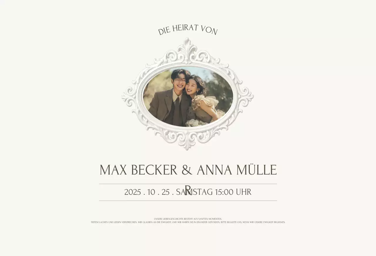 Elfenbeinfarbene klassische Hochzeitseinladung