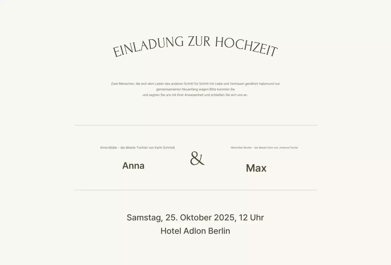 Elfenbeinfarbene klassische Hochzeitseinladung