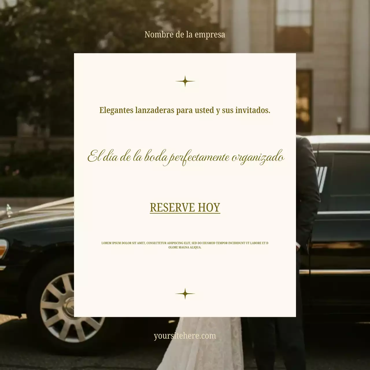 Publicación de Instagram sobre la promoción de un elegante servicio de transporte para bodas