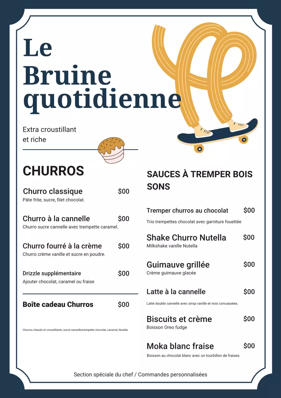 menu de desserts modernes de la marine