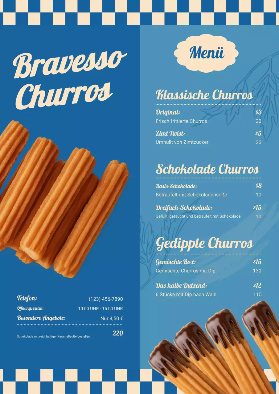 blaues Retro-Churros-Menü