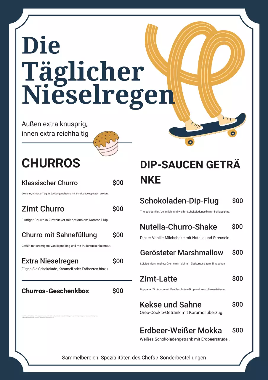 Marineblaues modernes Dessertmenü