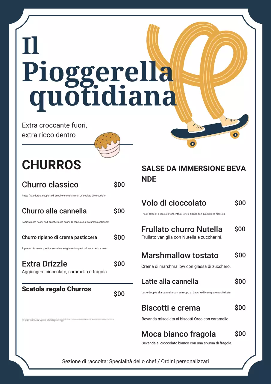 menù dei dessert moderni della marina