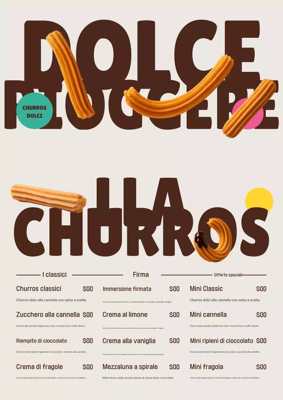 menu churros retrò marroni