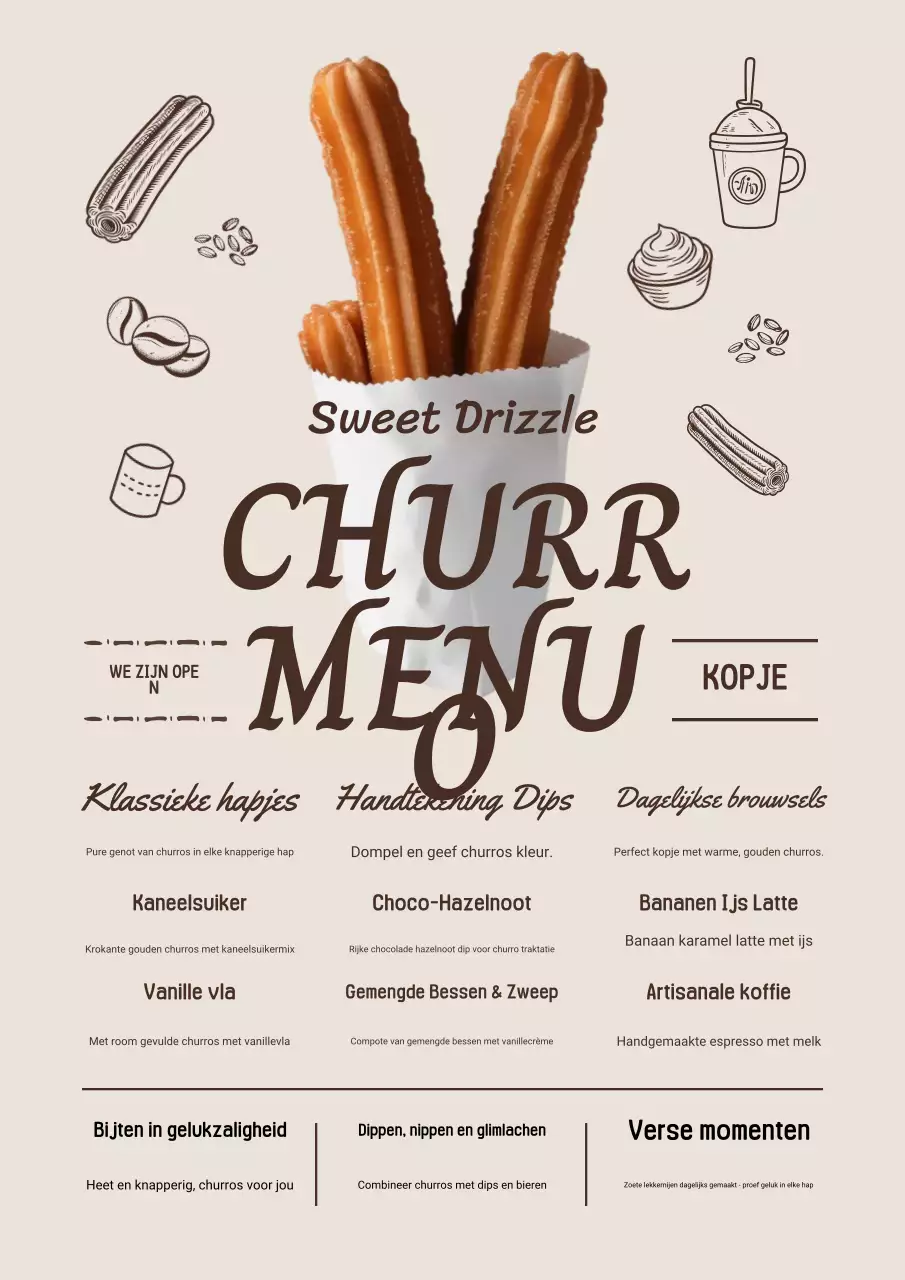 beige vintage churro menu