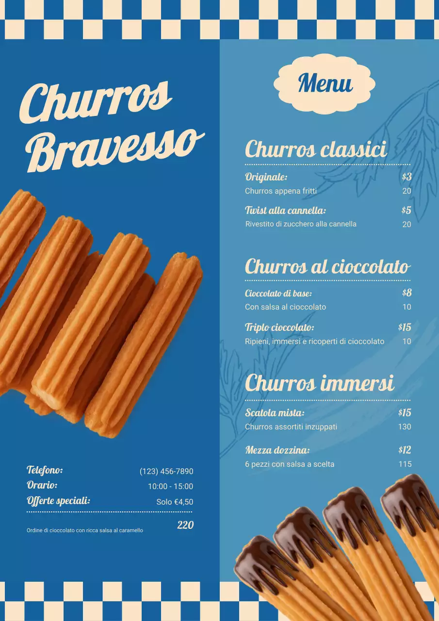 menu churros retrò blu